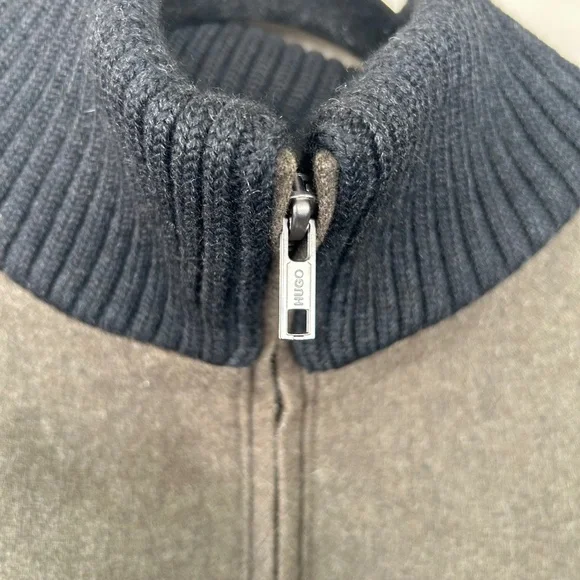 Hugo Men's Green Bomber Jacket Cashmere Wool Zip up Size XL
